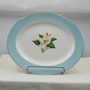 MCM Lifetime China Co Turquoise Magnolia Pattern Oval Platter